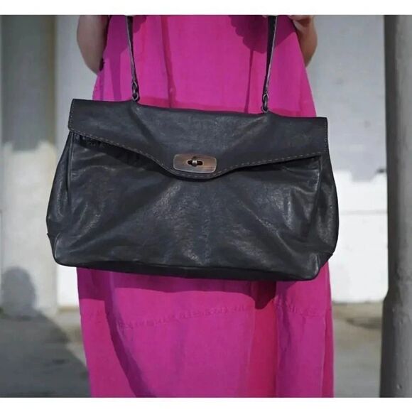 JOHNNY FARAHLeather Satchel Tote Bag Red Interior Top Handle